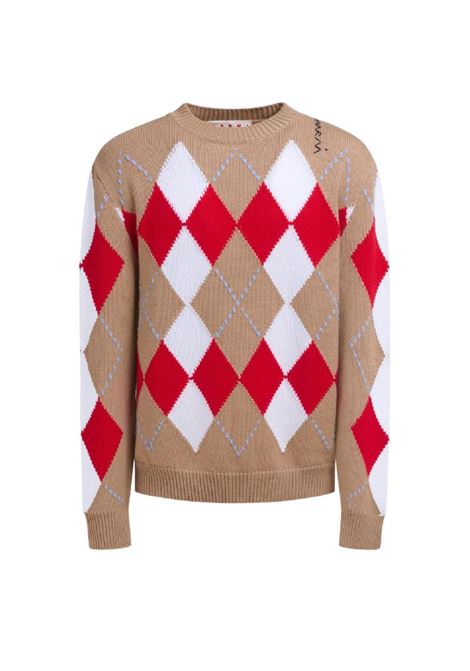 argyle sweater man beige MARNI | GCMG0438Q2 UFW618ARW74